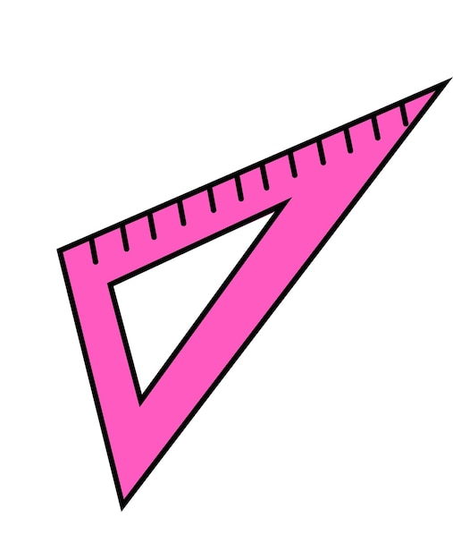 Vector illustration of a pink ruler. A sketch of school subjects. The idea for a logo, drawings