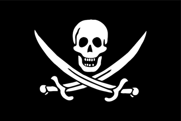 Vector Illustration Of Pirate Flag With Skull And Swords Black And White Graphics Of A Pirates Flag