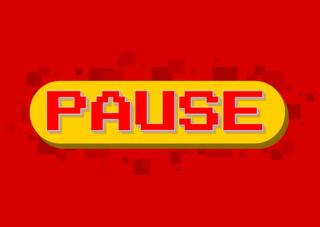 A vector illustration of pixel computer game pause screen on red background