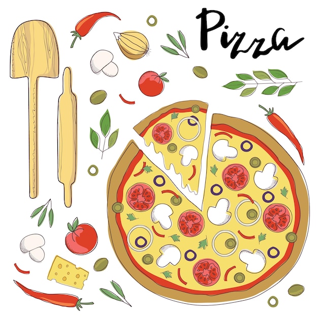 Vettore illustrazione vettoriale di pizza isolata su sfondo bianco