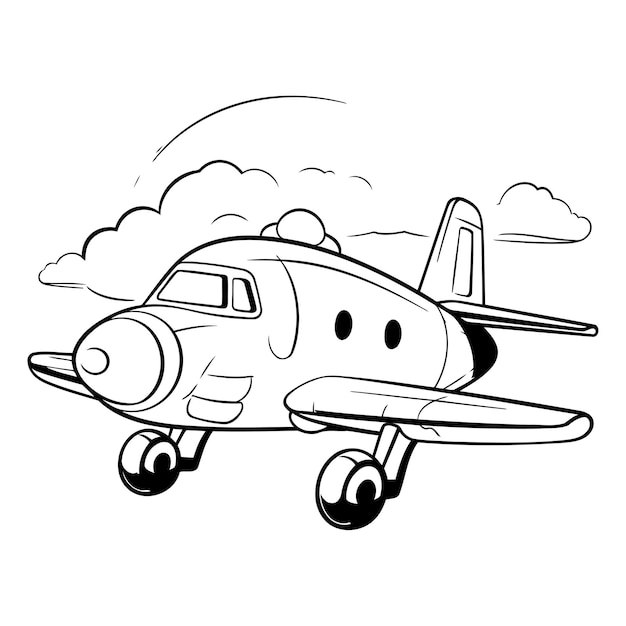 Vector vector illustration of a plane on a white background coloring book for children