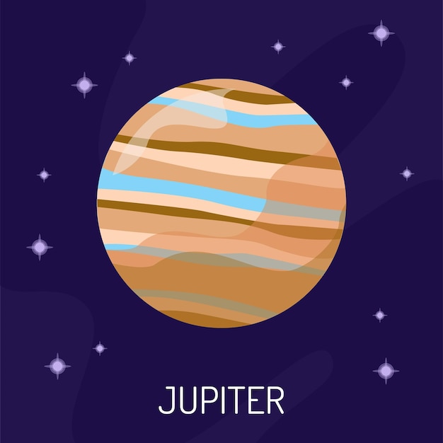 Vector illustration of the planet Jupiter in space A planet on a dark background with stars