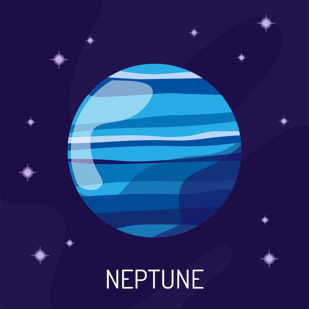 Vector illustration of the planet Neptune in space A planet on a dark background with stars