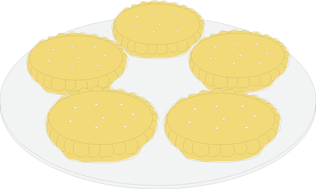 Vector illustration of a plate with 5 mince pies sitting on it food illustration