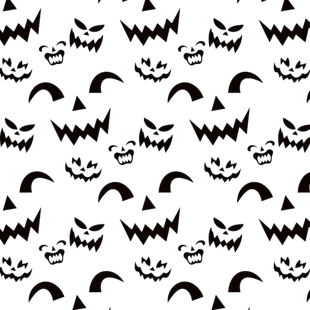 Vector Illustration of Playful Pumpkin Patch Halloween Funny Faces in Emotion Seamless Design