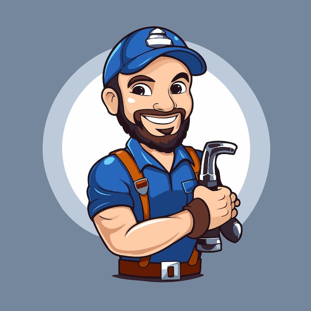 Vector vector illustration of a plumber with a hammer in his hand