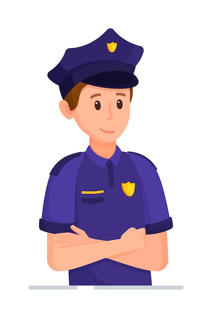 Illustrazione vettoriale di un personaggio poliziotto poliziotto in uniforme pronto a lavorare