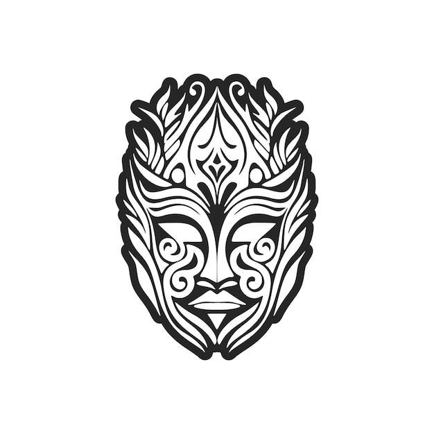 Векторная иллюстрация татуировки полинезийской маски в черно-белом цвете