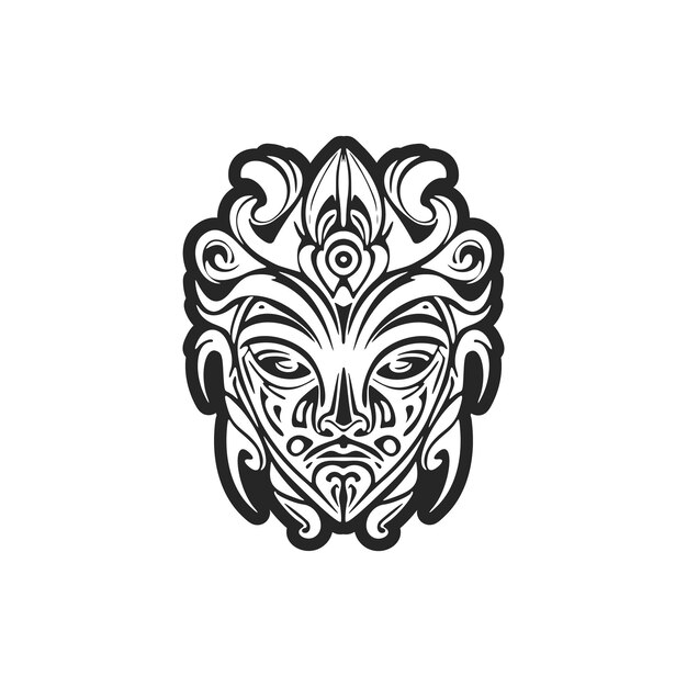 Vector illustration of a Polynesian mask tattoo in black and white