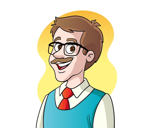 vector illustration of portrait of teacher male with glasses