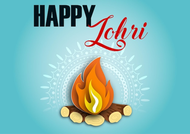 Векторный иллюстрационный плакат фестиваля Happy Lohri в Пенджабе, Индия