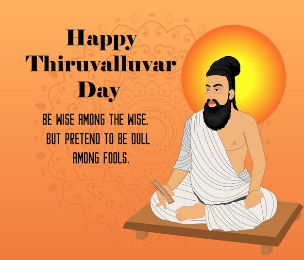 유명한 Valluvar t를 추모하며 축하하는 Happy Thiruvalluvar Day의 벡터 일러스트레이션 포스터