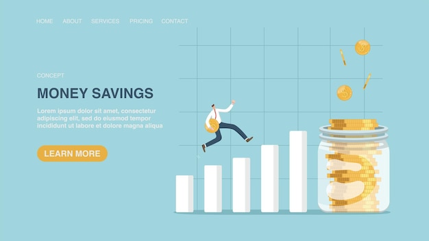 Vector illustration for poster website web page banner with man runs with coin on growing schedule