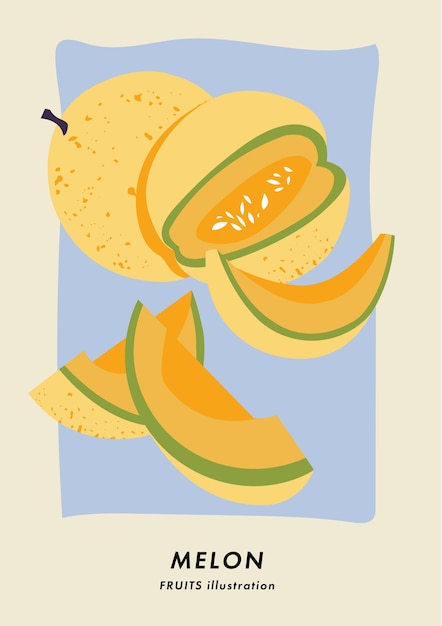 Векторный иллюстрационный плакат с фруктами дыни искусство для открыток настенное искусство баннер фон