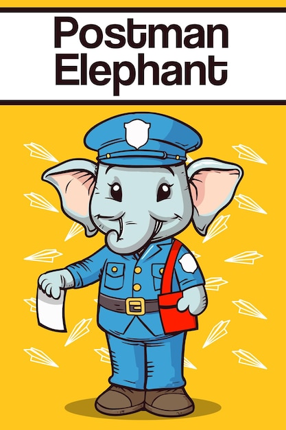 Vector Illustration Postman Elephant Animal Clipart