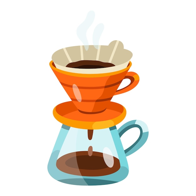 Vector illustration of pour over coffee brewing process