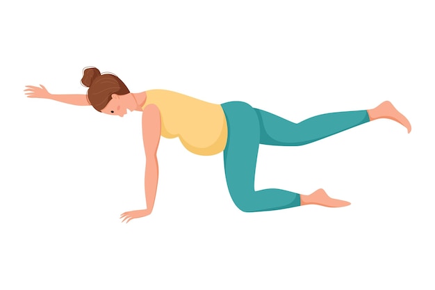 Векторная иллюстрация беременной женщины, делающей упражнения, изолированные на белом пренатальная йога и здоровый образ жизни