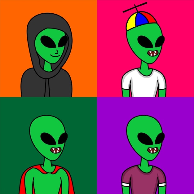 Vector vector illustration of premium alien character with attributes