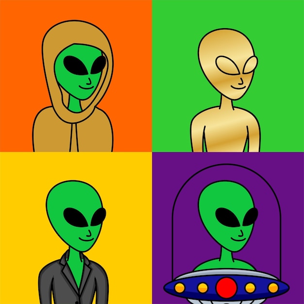 Vector illustration of premium alien character with attributes