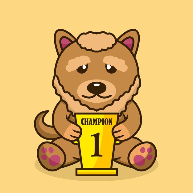 Illustrazione vettoriale del simpatico cane premium che porta il trofeo del 1° posto