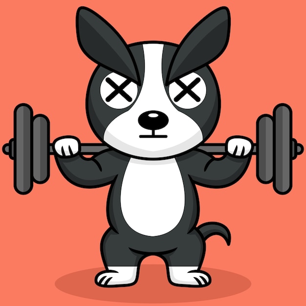 Vector illustration of premium cute dog doing weightlifting