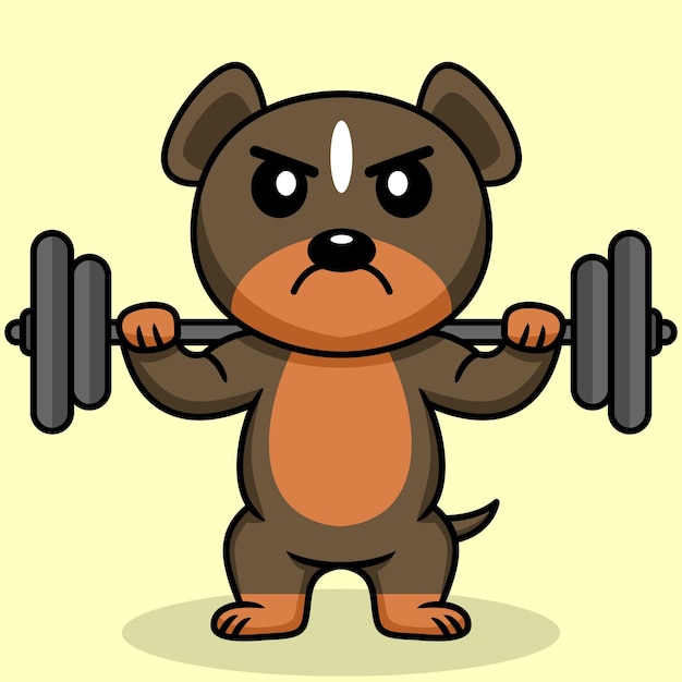 Vector illustration of premium cute dog doing weightlifting