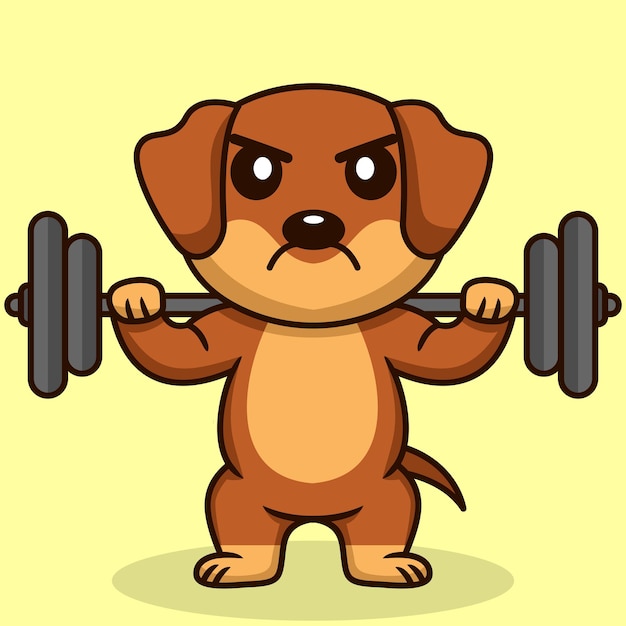 Vector illustration of premium cute dog doing weightlifting