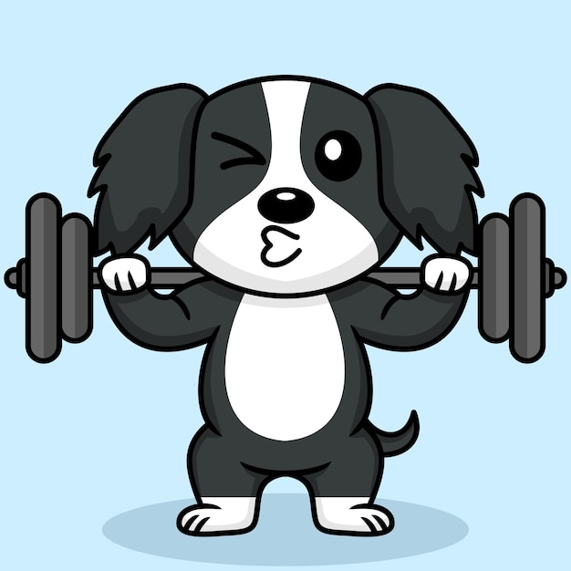 Vector illustration of premium cute dog doing weightlifting