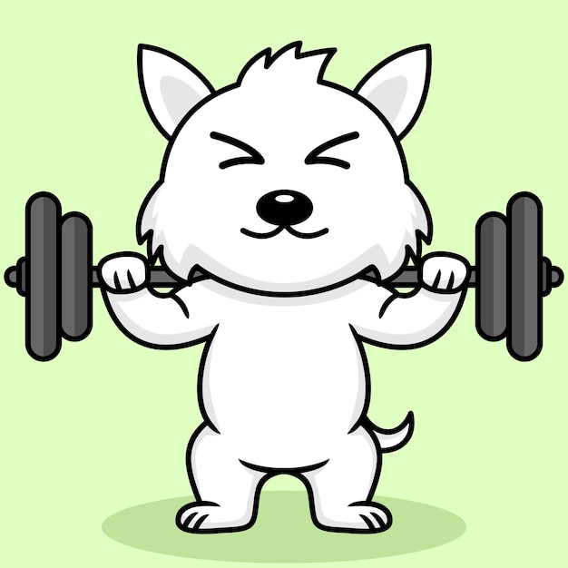 Vector illustration of premium cute dog doing weightlifting