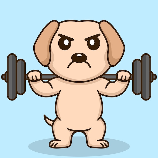 Vector illustration of premium cute dog doing weightlifting