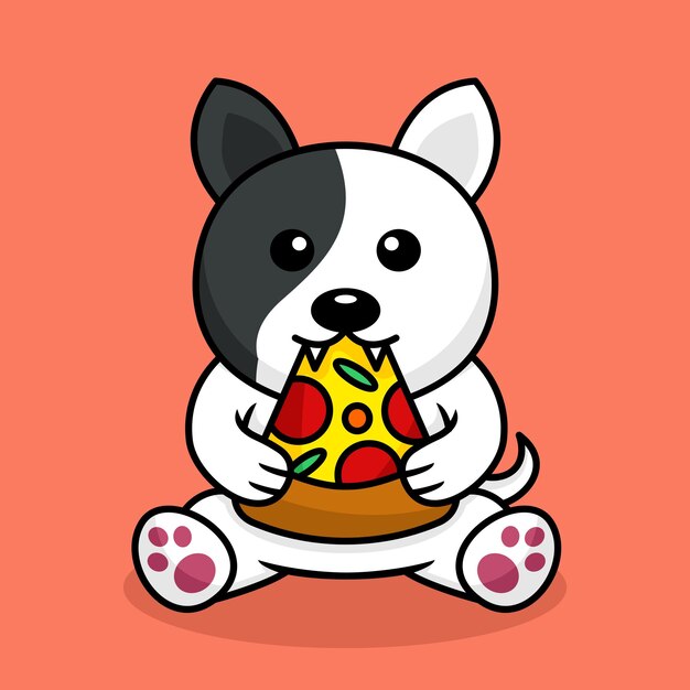 Vector illustration of premium cute dog eating pizza