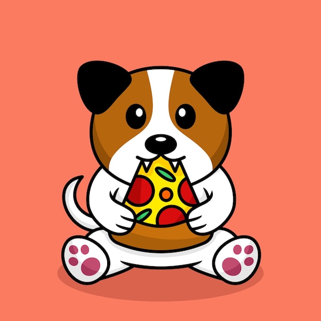 ピザを食べるプレミアムかわいい犬のベクトル イラスト