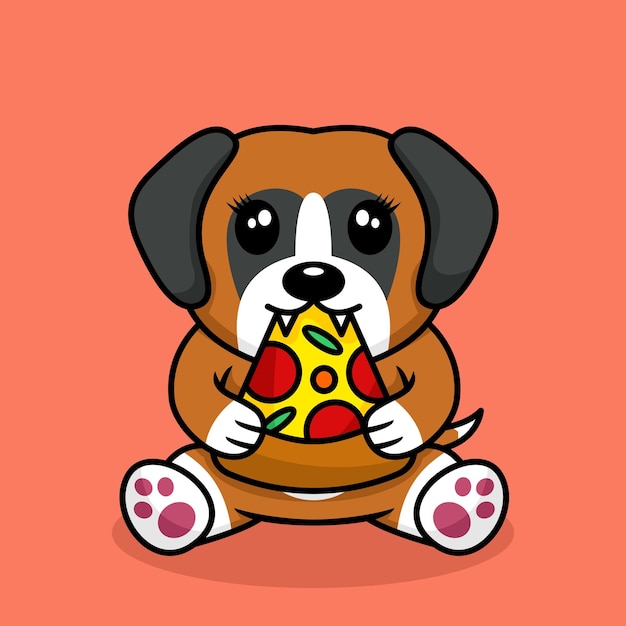 Vector illustration of premium cute dog eating pizza