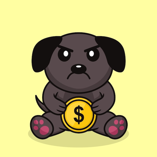 Vector illustration of premium cute dog holding gold coin