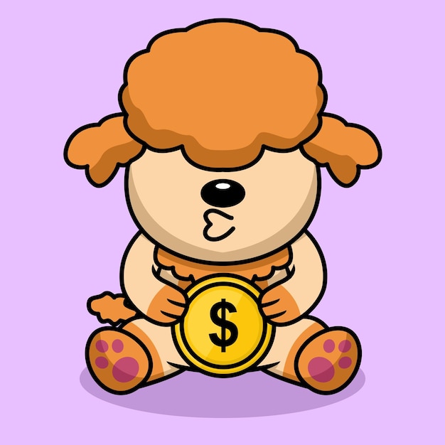 Vector illustration of premium cute dog holding gold coin