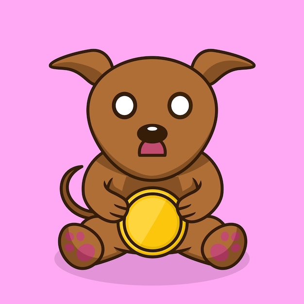 Vector illustration of premium cute dog holding gold coin