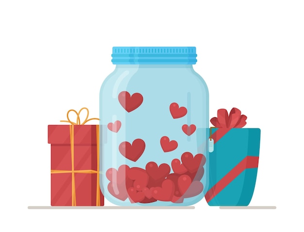 Vector vector illustration present jar concept for the day of love gifts for valentines day