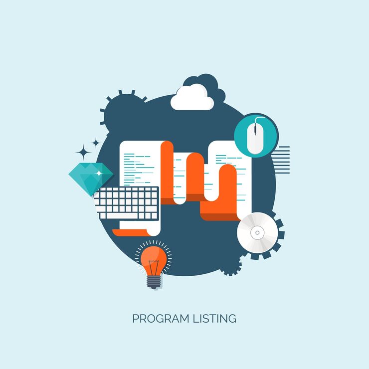 Vector vector illustration program listing flat computing background programming coding web development