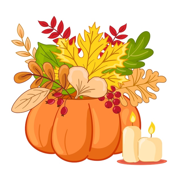 Vector vector illustration pumpkin with flowers. autumn concept.