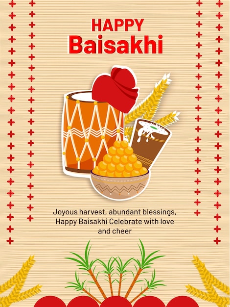 Illustrazione vettoriale dello sfondo della celebrazione del festival punjabi happy baisakhi