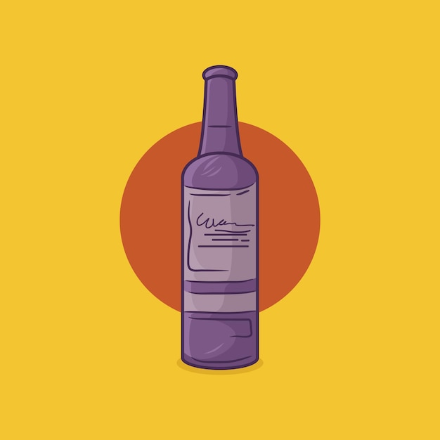 Vector illustration of a purple drink bottle on a yellow background