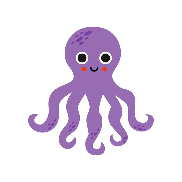 Vector illustration of purple octopus isolated on white background