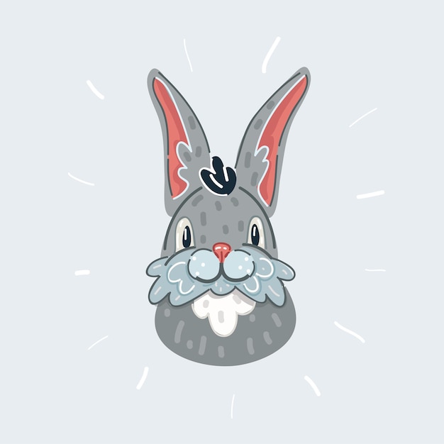 Vector vector illustration of rabbit head isolated on white grey hare portrait