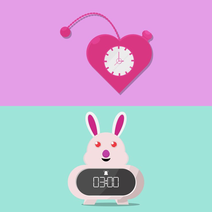 Vector うさぎの形をした時計とハート型の時計のベクター イラストです。