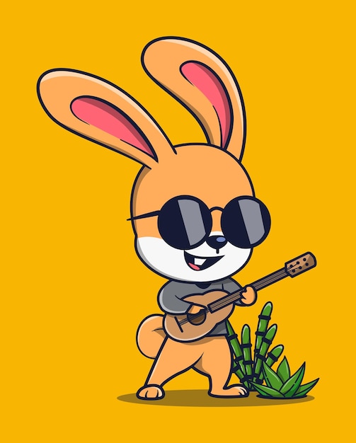 векторная иллюстрация кролика в солнечных очках, играющего на милой гитаре