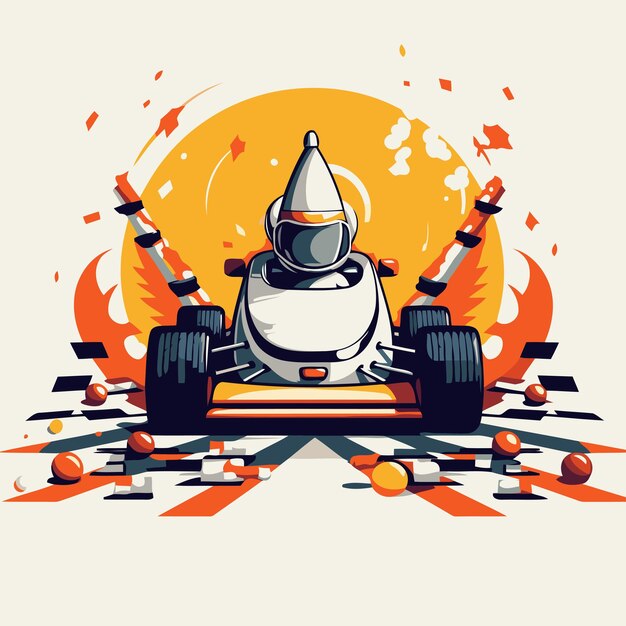 Vector illustration of a racing car on a background of orange circles