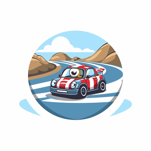 Vector vector illustration of a racing car on the background of the sea