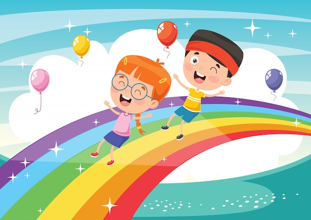 Vector illustration of rainbow children