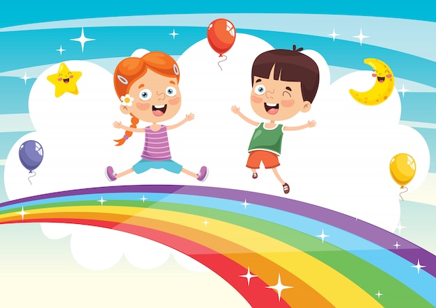 Vector Illustration Of Rainbow Children