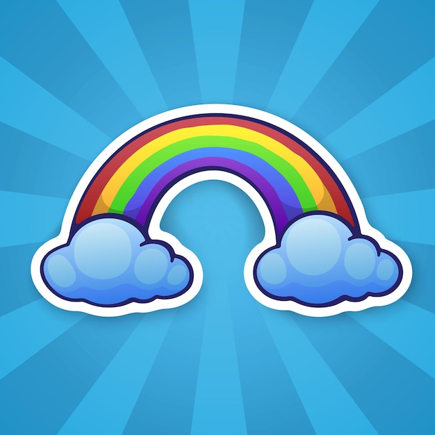 Vector vector illustration rainbow with two clouds symbol of weather phenomena